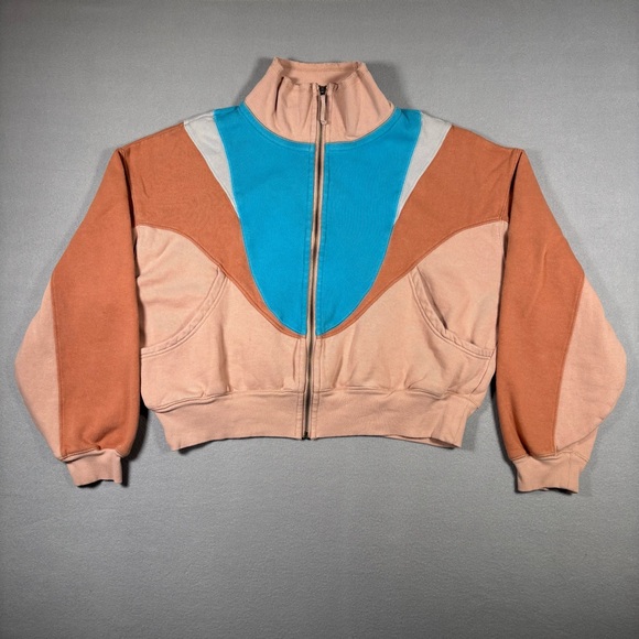 Free People Color Block Zip-Up Sweatshirt W/ Ribbed Cuffs & Hem Sz Medium - Picture 2 of 13